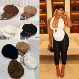 Women's Leather Brim Buckle  Beret Cap