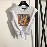 D&G Sicilian Maiolica Graphic Muscle Tee with Front Tie