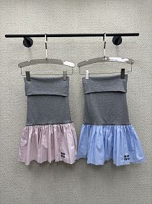 Miu Miu Drop-Waist Two-Tone Bandeau Mini Dress