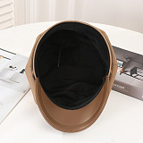 Women's Leather Brim Buckle  Beret Cap