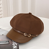 Women's Leather Brim Buckle  Beret Cap