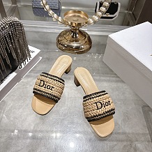 Dioriviera Dior Woven Heeled Slide in Beige