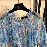 D&G  Blue Floral Chiffon Midi Dress