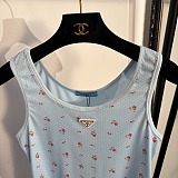 Prada Floral Ribbed Knit Tank Top