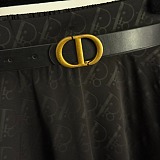 Dior A-Line Midi Skirt with CD Buckle Leather Belt