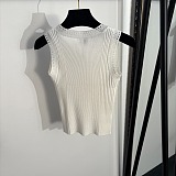 Miu Miu Ribbed Tank Top with Lace Trim