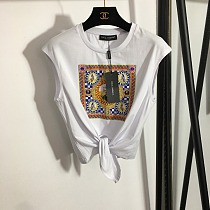 D&G Sicilian Maiolica Graphic Muscle Tee with Front Tie