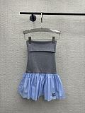 Miu Miu Drop-Waist Two-Tone Bandeau Mini Dress