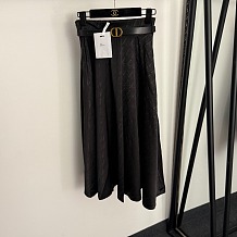 Dior A-Line Midi Skirt with CD Buckle Leather Belt