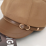 Women's Leather Brim Buckle  Beret Cap