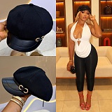 Women's Leather Brim Buckle  Beret Cap