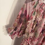 D&G Romantic Rose Print Chiffon Midi Dress with Smocked Neck