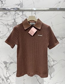 Miu Miu Knit Polo Top in Vintage Brown