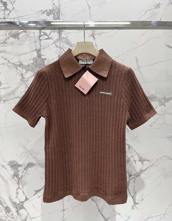 Miu Miu Knit Polo Top in Vintage Brown