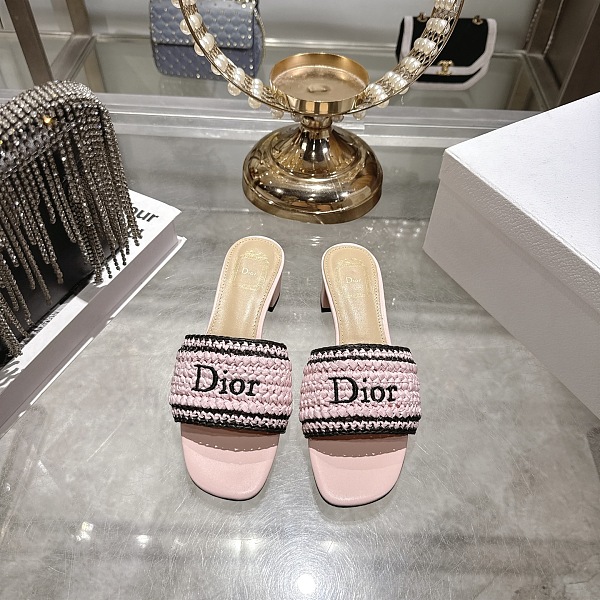 Dioriviera Dior Woven Heeled Slide in Pink