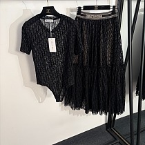 Dior Oblique Monogram Lace Bodysuit & Midi Skirt Set
