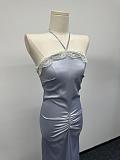 Satin Midi Dress with Lace