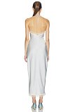 Satin Midi Dress with Lace