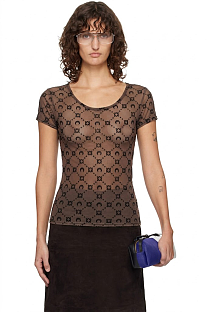 Marine Serre Moonogram Mesh Flock Fitted Top - Brown