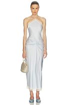Satin Midi Dress with Lace