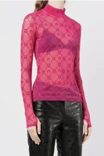 Marine Serre Moonogram Mesh Flock Fitted Top - Pink