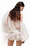 Asymmetric Ruffled Tulle Mini Dress in Ivory White