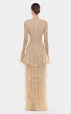 Deep V-Neck Ruffled Lace Gown