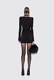 Long Sleeve Ruched Bodycon Dress with Crystal Details