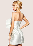 White Strapless Oversized Floral Satin Mini Dress
