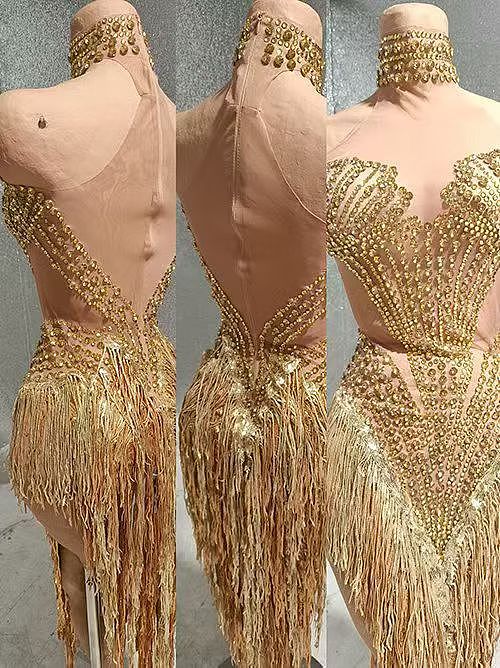 Rhinestone Fringes Halter Party Dress