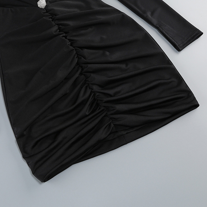 Long Sleeve Ruched Bodycon Dress with Crystal Details