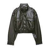 Cropped Cargo Leather Jacket