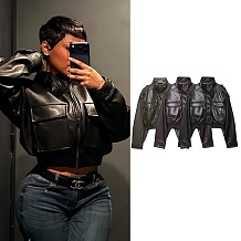 Cropped Cargo Leather Jacket