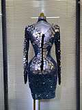 Long Sleeve Acrylic Embellished Dress