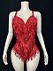 Red Crystal Beaded Fringe Taylor-Inspired Bodysuit