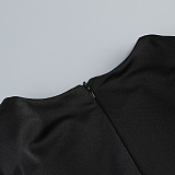 Long Sleeve Ruched Bodycon Dress with Crystal Details