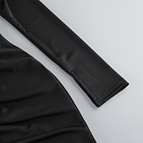 Long Sleeve Ruched Bodycon Dress with Crystal Details