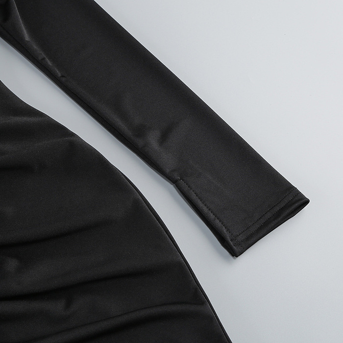 Long Sleeve Ruched Bodycon Dress with Crystal Details