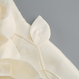 White Strapless Oversized Floral Satin Mini Dress