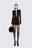 Long Sleeve Ruched Bodycon Dress with Crystal Details