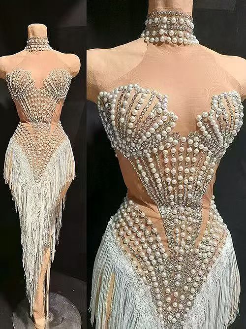 Rhinestone Fringes Halter Party Dress