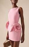 Pink Sleeveless Shift Dress with Peplum Floral Detail