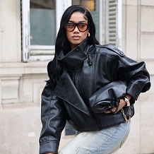 Cropped Cargo Leather Jacket