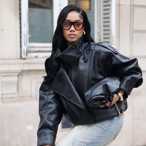 Cropped Cargo Leather Jacket