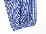 Drawstring Lantern Sleeves Plaid Shirt