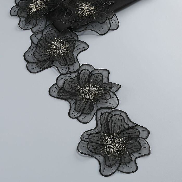 Black Floral Applique Lace Mini Dress