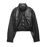 Cropped Cargo Leather Jacket