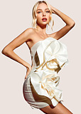 White Strapless Oversized Floral Satin Mini Dress