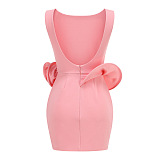 Pink Sleeveless Shift Dress with Peplum Floral Detail