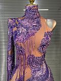 Beaded Printed Fringes Evening Gown